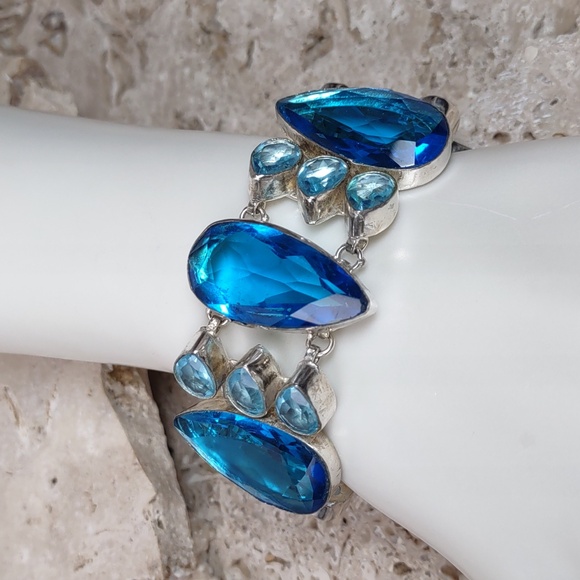 Artisan Crafted Blue Topaz/Sterling Silver Overlay Bracelet - Picture 1 of 6